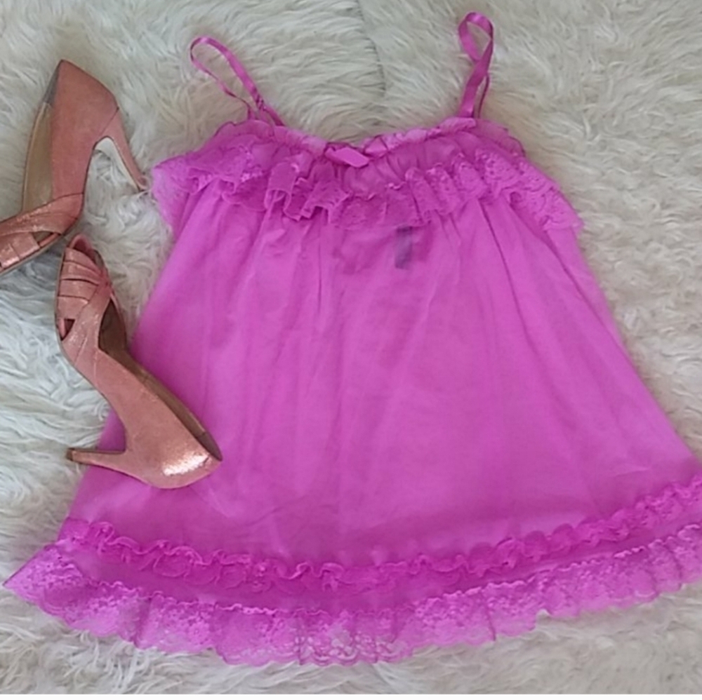 Victoria Secret Babydoll Lingerie Pink Lace Trim Cami Top Night Gown - Picture 8 of 10